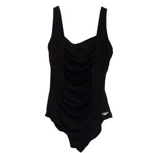 Speedo women's black‎ One piece scrunch mid V-neck swim suit